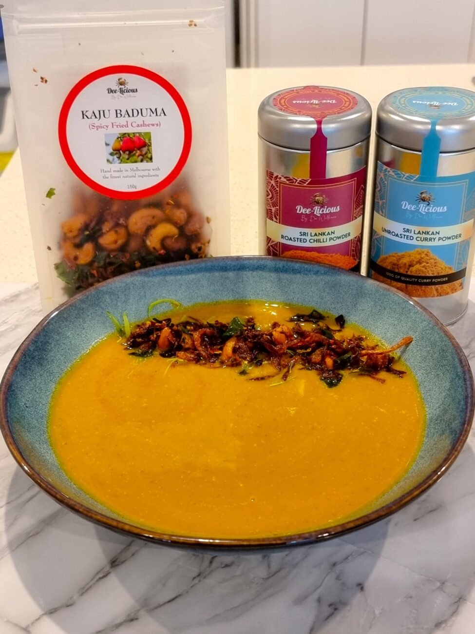 Sri Lankan Style Pumpkin Soup with Kaju Baduma